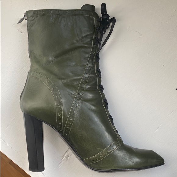 Diane Von Furstenberg DVF Pickford Granny Bootie Green Calf Leather 9.5 - Picture 9 of 10